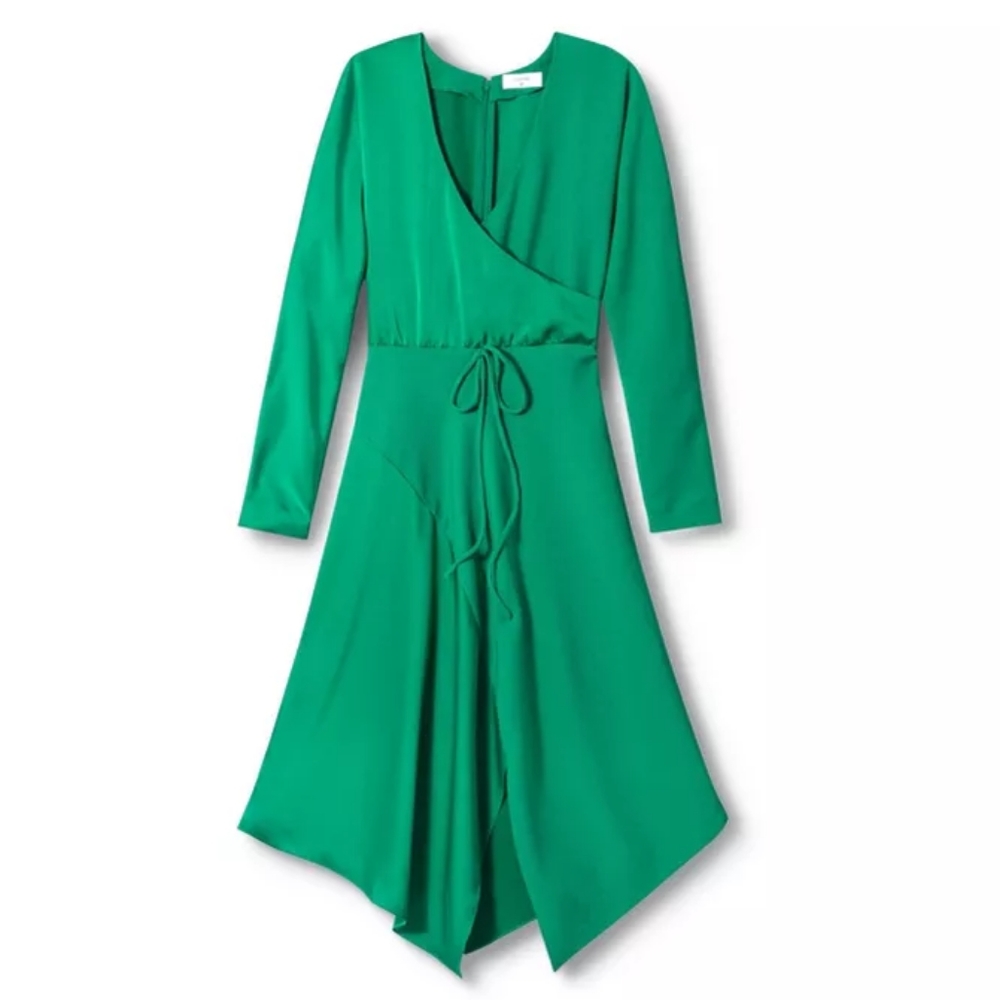 CUSHNIE EMERALD V NECK LONG SLEEVE WRAP DRESS - Picture 3 of 12